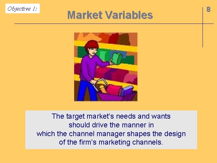 Objective 1: Market Variables The target market’s needs and wants should drive the manner