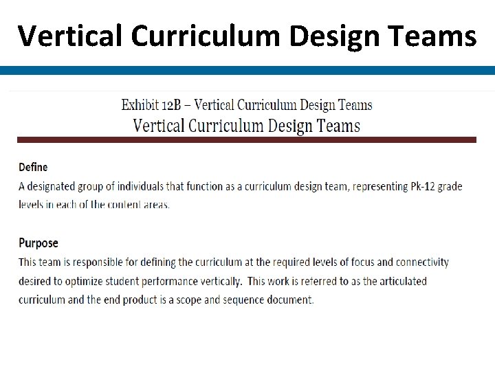 Vertical Curriculum Design Teams Vertical Curriculum Design Teams