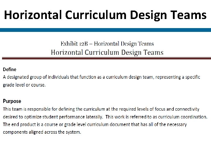 Horizontal Curriculum Design Teams Horizontal Curriculum Design Teams
