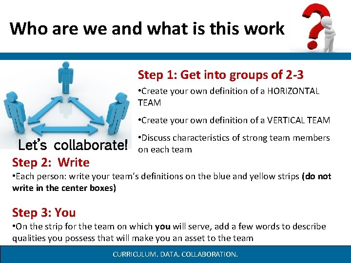 Who are we and what is this work Step 1: Get into groups of Who are we and what is this work Step 1: Get into groups of