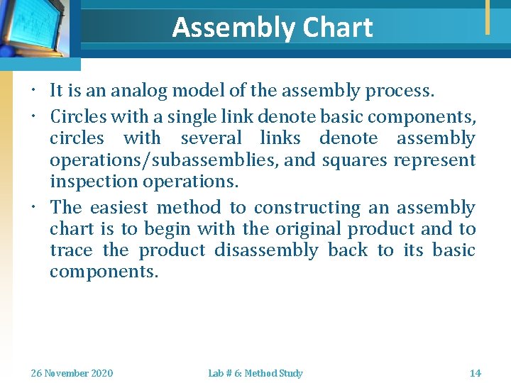 Assembly Chart It is an analog model of the assembly process. Circles with a