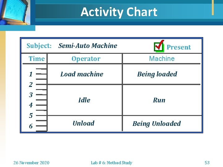 Activity Chart Subject: Time 1 2 3 4 5 6 26 November 2020 Semi-Auto