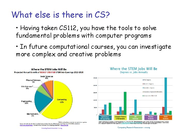 What else is there in CS? • Having taken CS 112, you have the