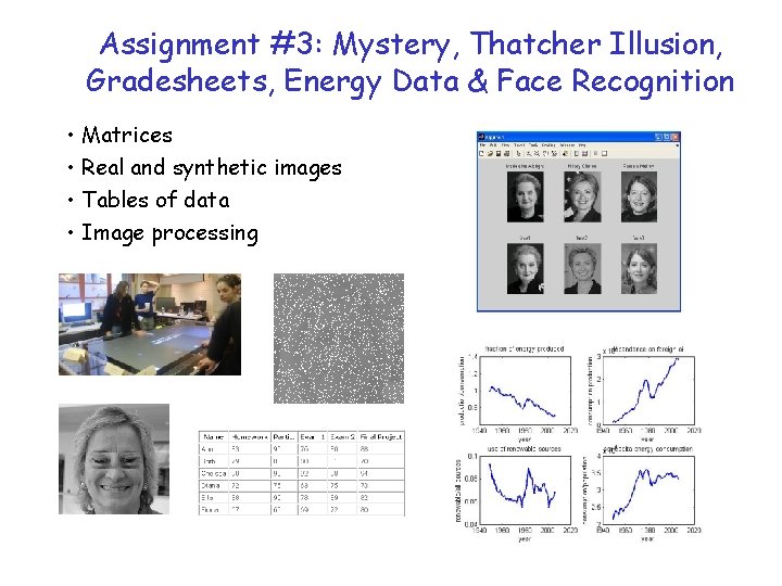 Assignment #3: Mystery, Thatcher Illusion, Gradesheets, Energy Data & Face Recognition • Matrices •