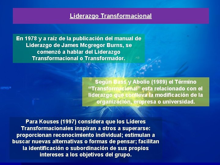 Liderazgo Transformacional En 1978 y a raíz de la publicación del manual de Liderazgo