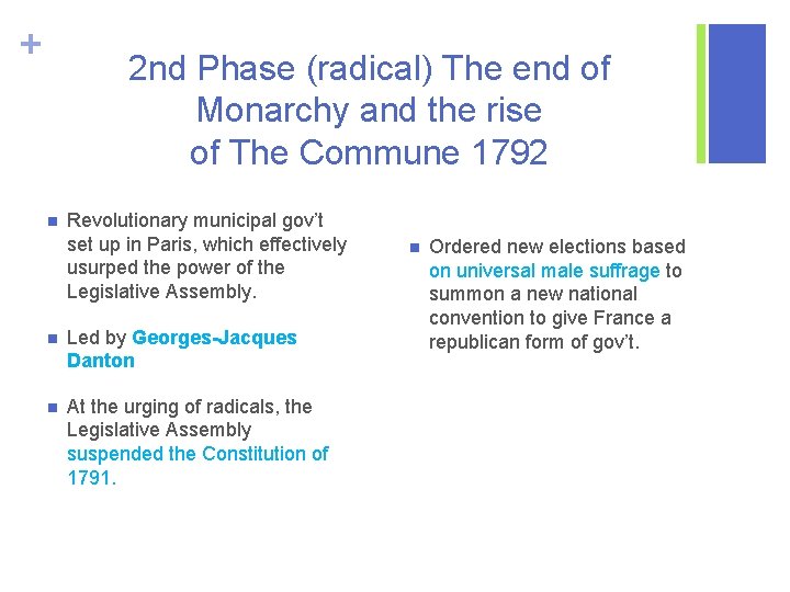 + 2 nd Phase (radical) The end of Monarchy and the rise of The