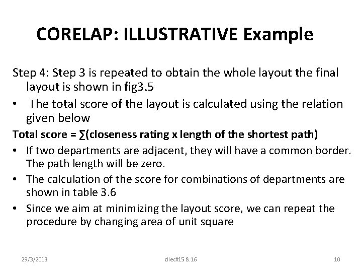 CORELAP: ILLUSTRATIVE Example Step 4: Step 3 is repeated to obtain the whole layout