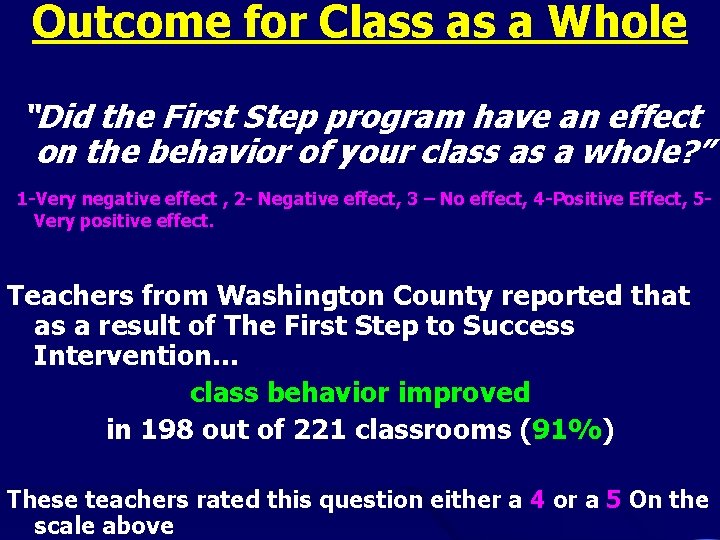 Outcome for Class as a Whole “Did the First Step program have an effect Outcome for Class as a Whole “Did the First Step program have an effect