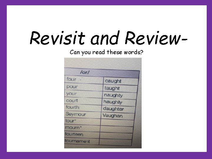 Revisit and Review. Can you read these words? Revisit and Review. Can you read these words?