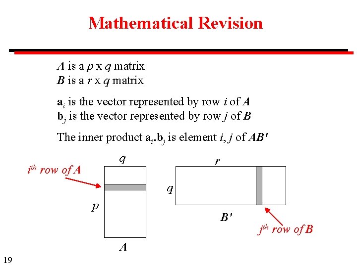 Mathematical Revision A is a p x q matrix B is a r x