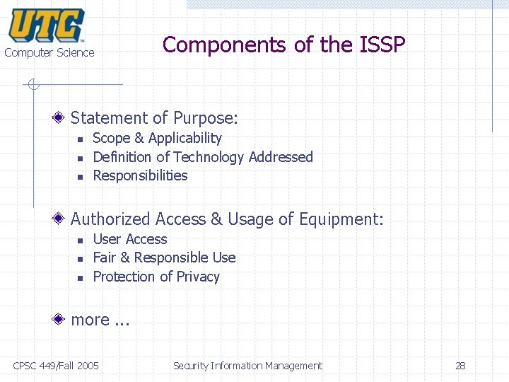Computer Science Components of the ISSP Statement of Purpose: n n n Scope & Computer Science Components of the ISSP Statement of Purpose: n n n Scope &