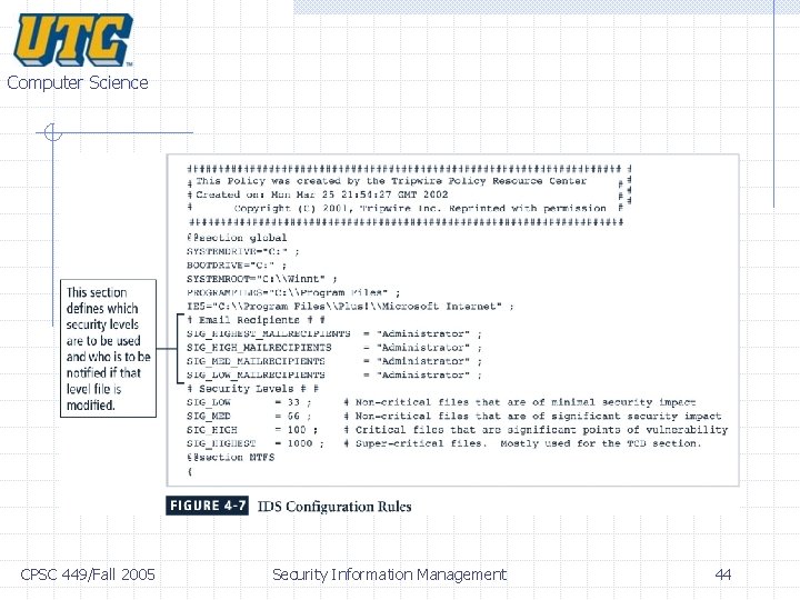Computer Science CPSC 449/Fall 2005 Security Information Management 44 Computer Science CPSC 449/Fall 2005 Security Information Management 44
