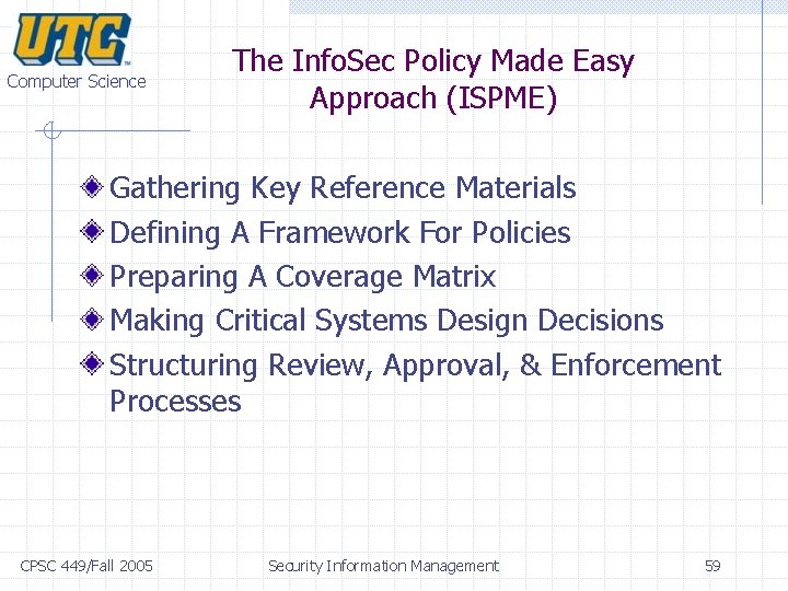 Computer Science The Info. Sec Policy Made Easy Approach (ISPME) Gathering Key Reference Materials Computer Science The Info. Sec Policy Made Easy Approach (ISPME) Gathering Key Reference Materials
