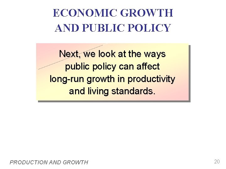 ECONOMIC GROWTH AND PUBLIC POLICY Next, we look at the ways public policy can