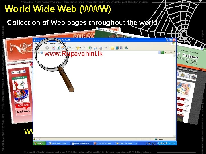 World Wide Web (WWW) Collection of Web pages throughout the world www. Rupavahini. lk