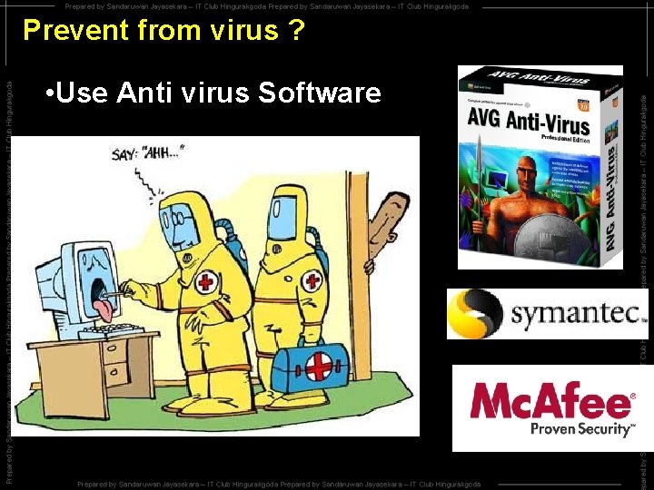 Prevent from virus ? • Use Anti virus Software 