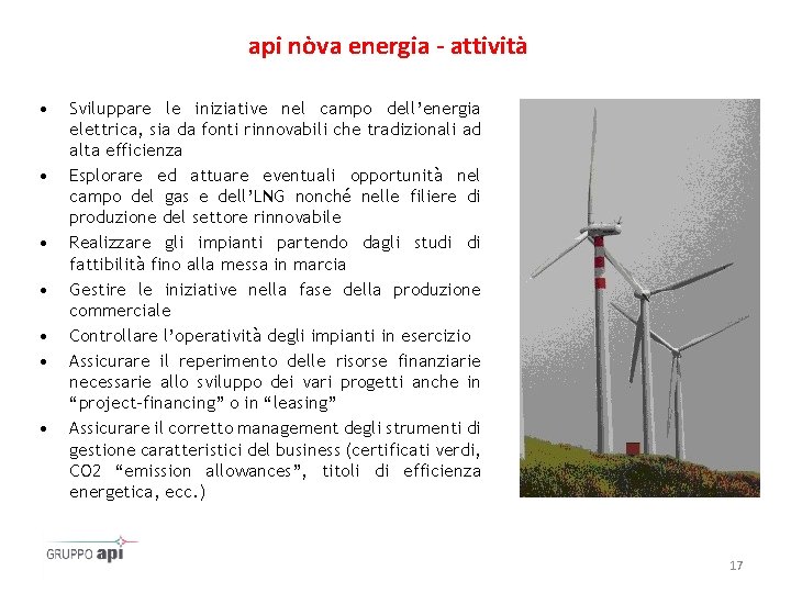 api nòva energia - attività • • Sviluppare le iniziative nel campo dell’energia elettrica,