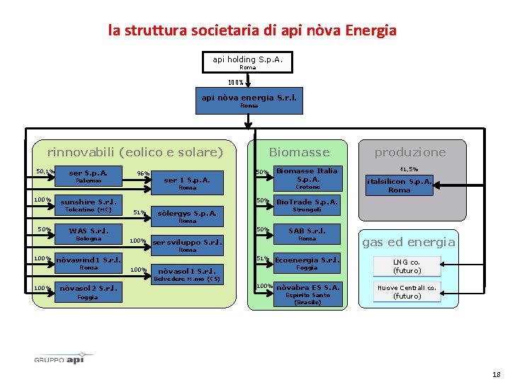 la struttura societaria di api nòva Energia api holding S. p. A. Roma 100%