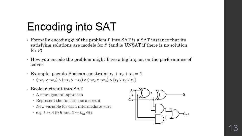 Encoding into SAT • 13 