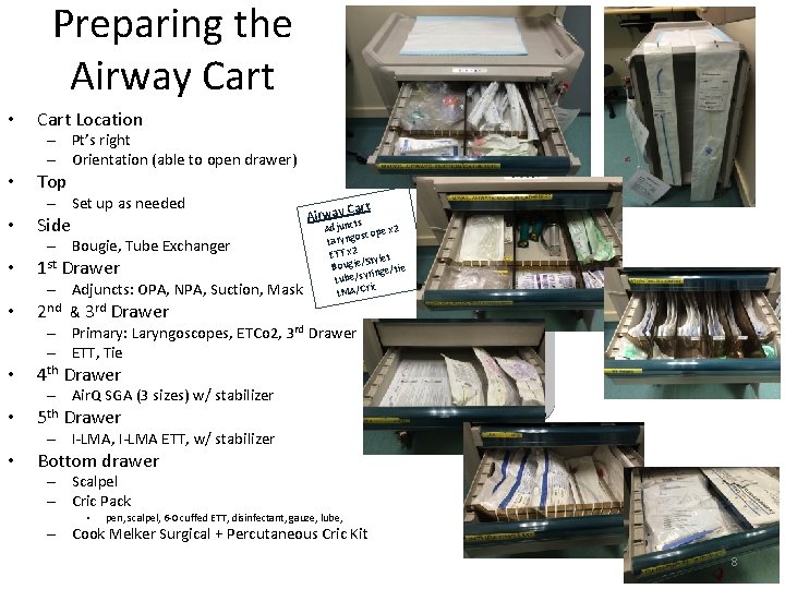 Preparing the Airway Cart • Cart Location • Top – Set up as needed