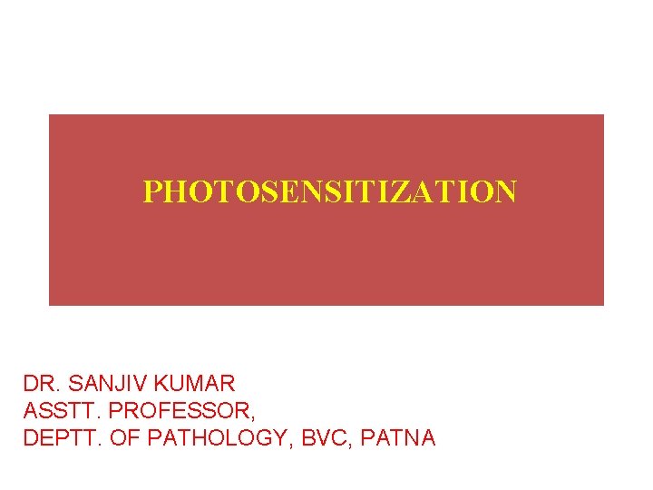  PHOTOSENSITIZATION DR. SANJIV KUMAR ASSTT. PROFESSOR, DEPTT. OF PATHOLOGY, BVC, PATNA 