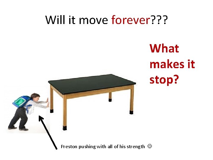 Will it move forever? ? ? What makes it stop? Preston pushing with all