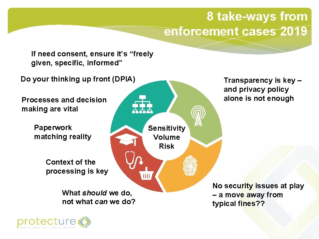 8 take-ways from enforcement cases 2019 If need consent, ensure it’s “freely given, specific,
