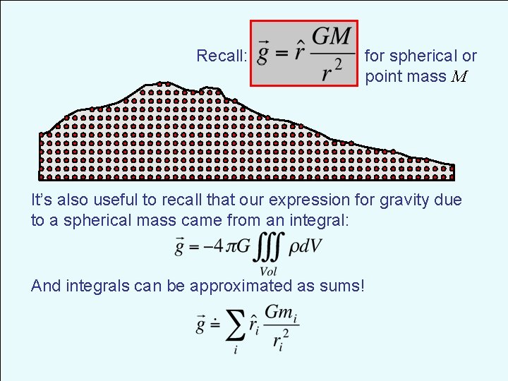 Recall: for spherical or point mass M It’s also useful to recall that our