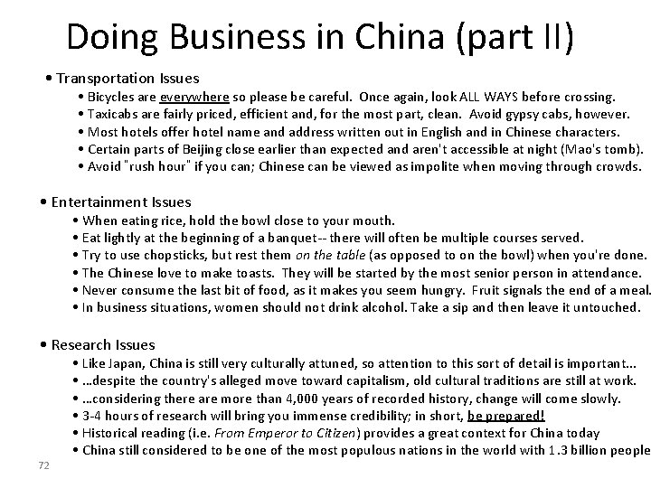 Doing Business in China (part II) • Transportation Issues • Bicycles are everywhere so Doing Business in China (part II) • Transportation Issues • Bicycles are everywhere so