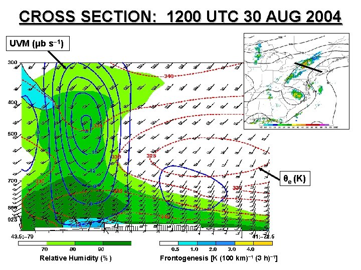 CROSS SECTION: 1200 UTC 30 AUG 2004 UVM (μb s− 1) θe (K) Relative