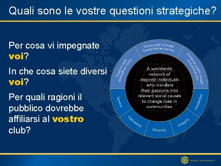 Quali sono le vostre questioni strategiche? Per cosa vi impegnate voi? In che cosa