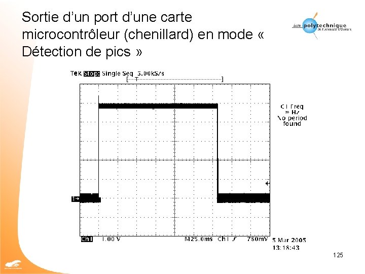 Sortie d’un port d’une carte microcontrôleur (chenillard) en mode « Détection de pics »