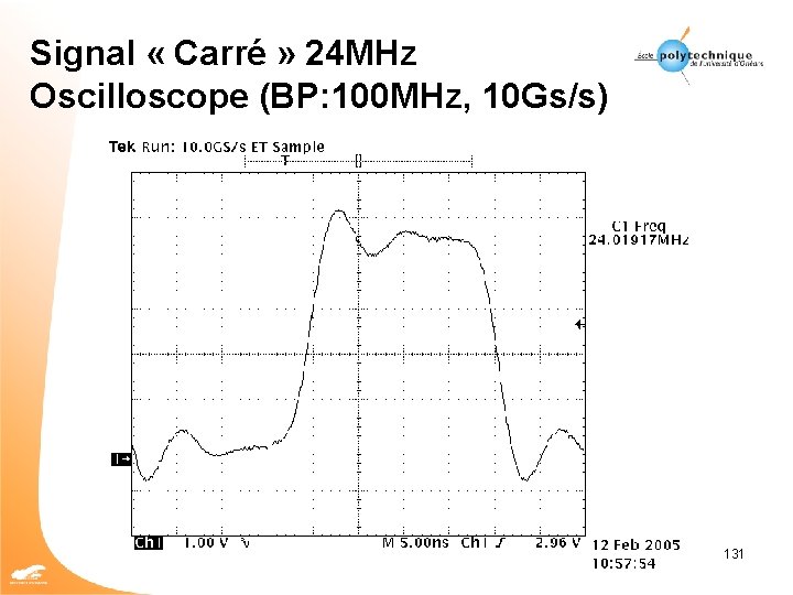 Signal « Carré » 24 MHz Oscilloscope (BP: 100 MHz, 10 Gs/s) 131 