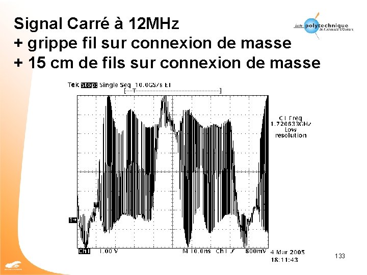 Signal Carré à 12 MHz + grippe fil sur connexion de masse + 15