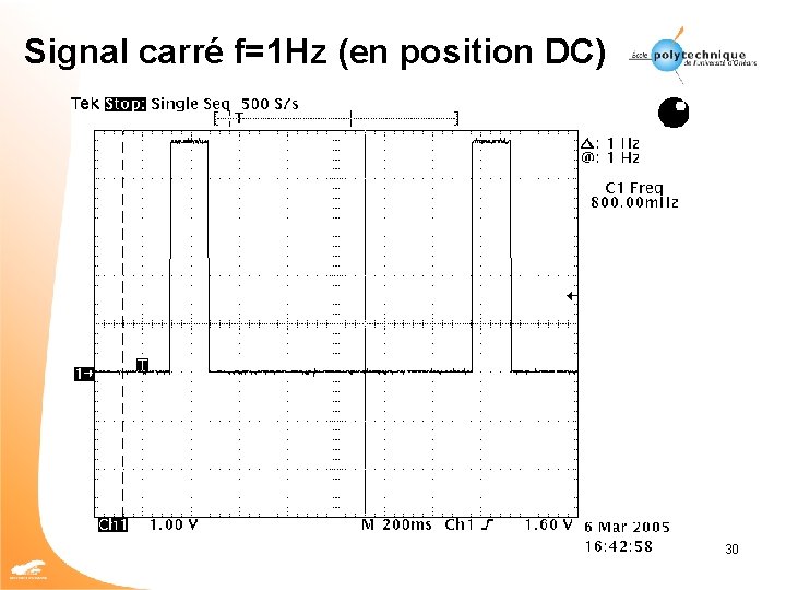 Signal carré f=1 Hz (en position DC) 30 