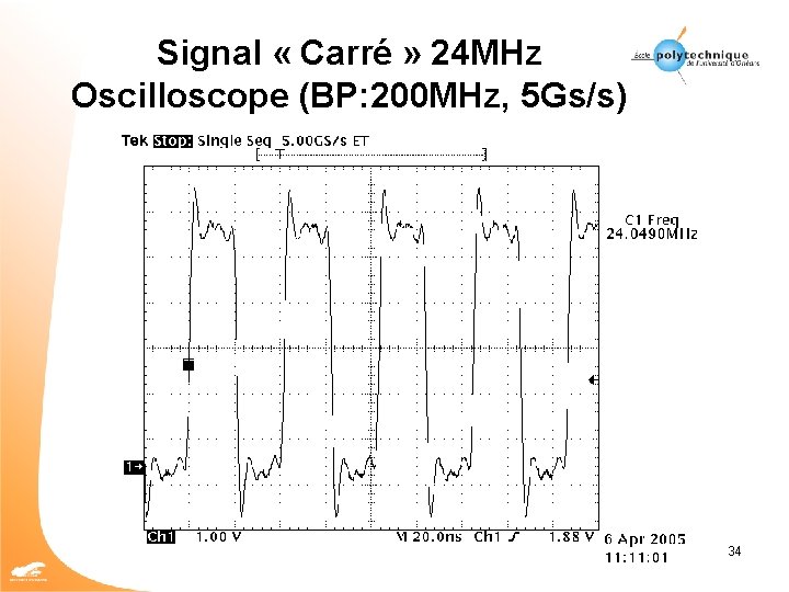 Signal « Carré » 24 MHz Oscilloscope (BP: 200 MHz, 5 Gs/s) 34 