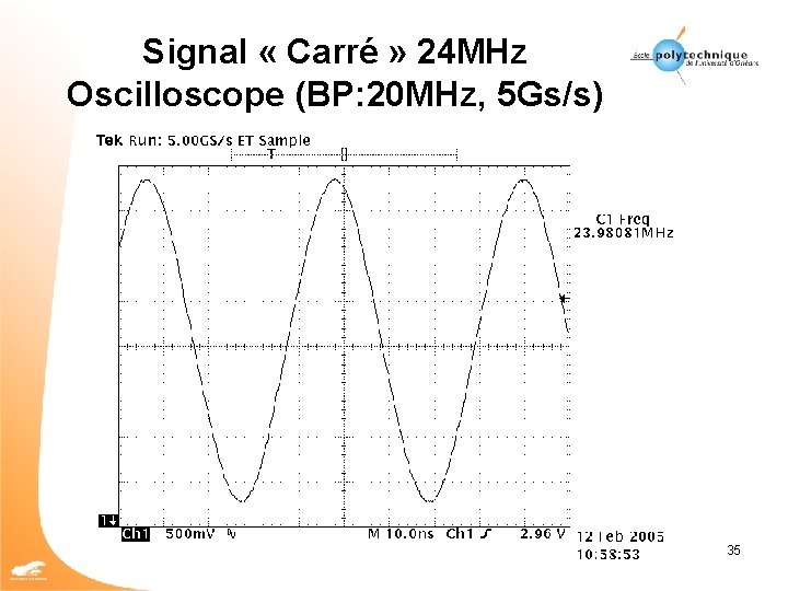 Signal « Carré » 24 MHz Oscilloscope (BP: 20 MHz, 5 Gs/s) 35 