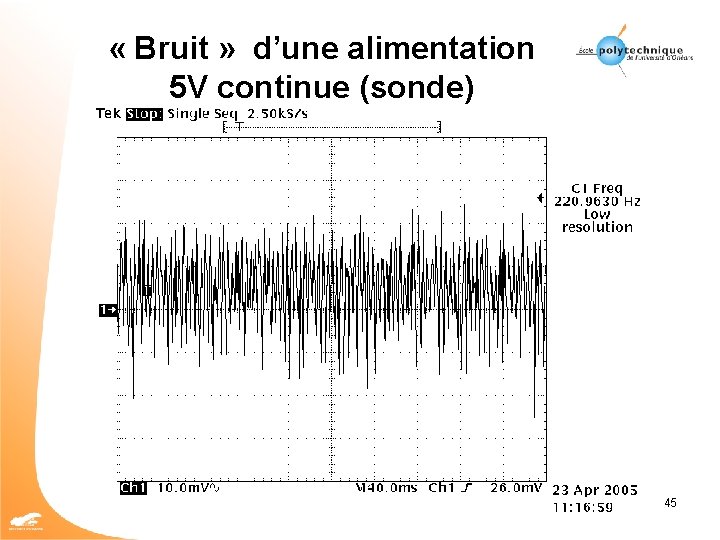  « Bruit » d’une alimentation 5 V continue (sonde) 45 