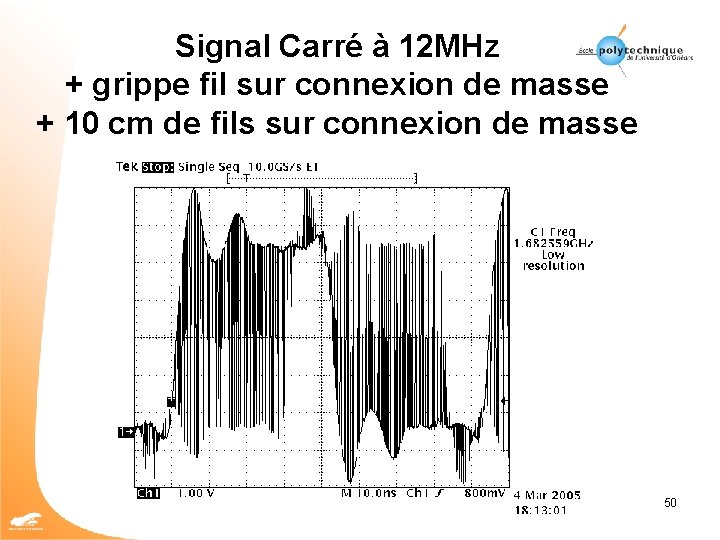 Signal Carré à 12 MHz + grippe fil sur connexion de masse + 10