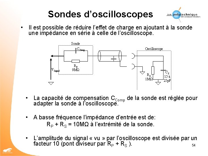 Sondes d’oscilloscopes • Il est possible de réduire l’effet de charge en ajoutant à