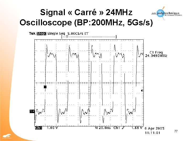 Signal « Carré » 24 MHz Oscilloscope (BP: 200 MHz, 5 Gs/s) 77 