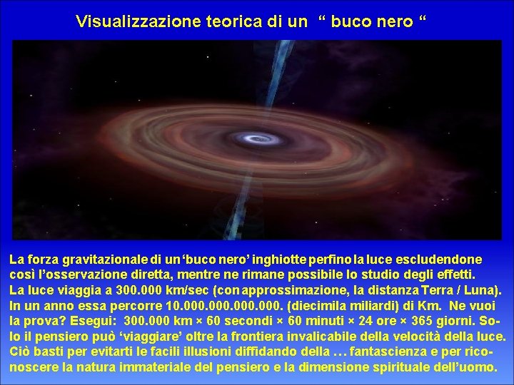 Visualizzazione teorica di un “ buco nero “ La forza gravitazionale di un ‘buco