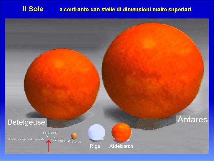 Il Sole a confronto con stelle di dimensioni molto superiori ↑ 