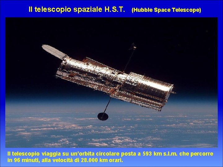 Il telescopio spaziale H. S. T. (Hubble Space Telescope) Il telescopio viaggia su un’orbita