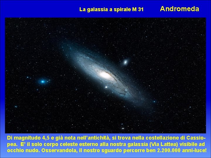 La galassia a spirale M 31 Andromeda Di magnitudo 4, 5 e già nota