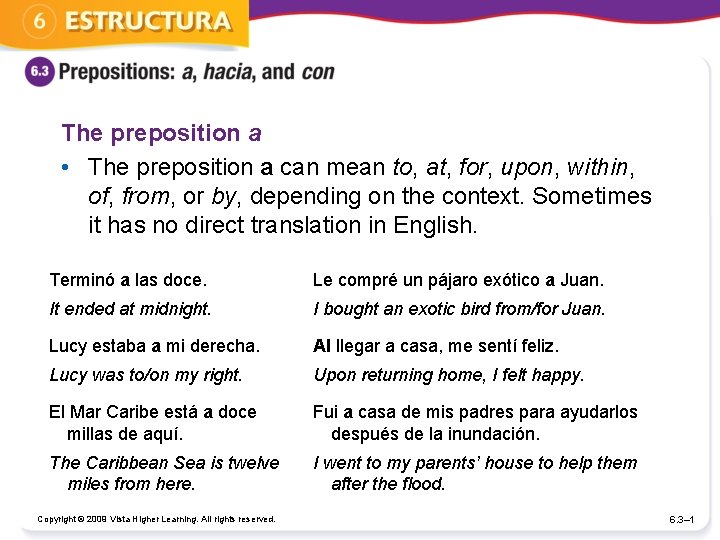 The preposition a • The preposition a can mean to, at, for, upon, within,