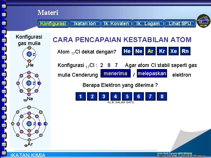Materi Konfigurasi gas mulia 2 2 He Ikatan ion Ik. Logam Lihat SPU CARA Materi Konfigurasi gas mulia 2 2 He Ikatan ion Ik. Logam Lihat SPU CARA