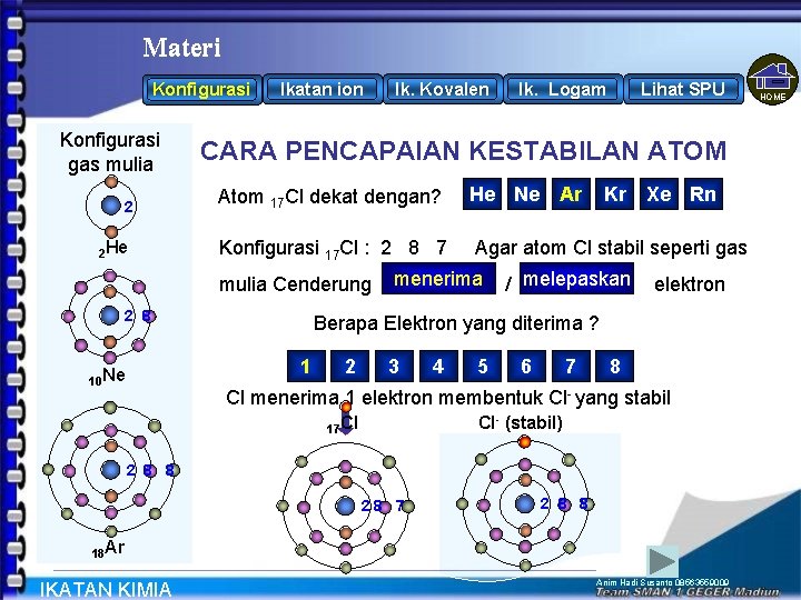 Materi Konfigurasi gas mulia 2 2 He Ikatan ion Ik. Logam Lihat SPU CARA Materi Konfigurasi gas mulia 2 2 He Ikatan ion Ik. Logam Lihat SPU CARA