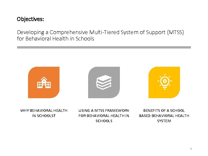 Objectives: Developing a Comprehensive Multi-Tiered System of Support (MTSS) for Behavioral Health in Schools