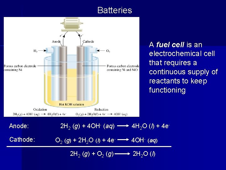 Batteries A fuel cell is an electrochemical cell that requires a continuous supply of